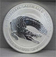 2014 1 Oz. Silver Australian Crocodile $1 Coin.