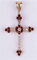 14K Gold Diamond & Semi Precious Cross Pendant
