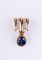 14K Gold Sapphire & Diamond Pendant