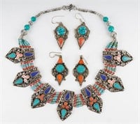 Sterling Silver Turquoise Necklace & Earrings