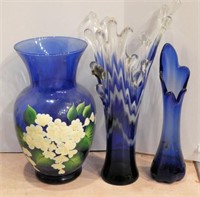 Lot #3647 - Art glass cobalt to clear vase,