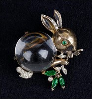 Crown Trifari Sterling Jellybelly Rabbit Brooch