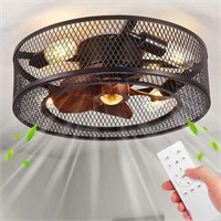 FLUSH MOUNT CAGED CEILING FAN WITH LIGHTS