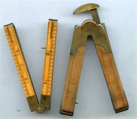 (2) 12" Folding Wood and Brass Rulers