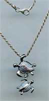 Sterling Turtles with BLue STones 2nd Chain 18"