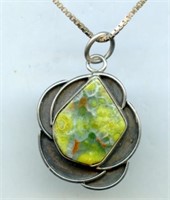 Sterling Green Stone Pendant Chain 24"