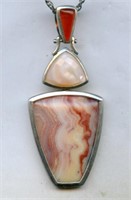 Sterling Necklace with Agate Carnelian Pendant 24"