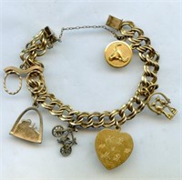 12k Gold Filled Charm Bracelet with 6 Charms 7"