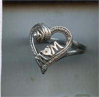 Sterling Ring S8 Mom Ring with Rose & Heart