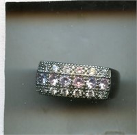 Sterling Ring S9 Pink & Clear Wide Band