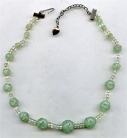 Molded Glass Jade Carved Necklace 15"