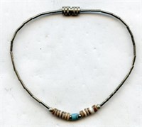 Mexican Sterling Heishi & Turquoise Bracelet 7"