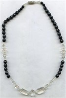 Black Glass Faceted Bead Necklace 20"