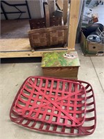 Wood Painted Owl Box and Wood Baskets - largest