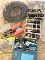 Tackle in Tackleboxes, Buoy, and Fish Basket