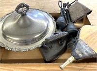 Lidded Chafing Dish, Bellow, Sad Iron, Cowbell,