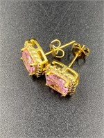 2.00 TCW Cushion Cut Pink Sapphire Gold Earrings