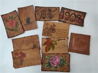 RARE 1903-08 LEATHER POSTCARDS PYROGRAPHY