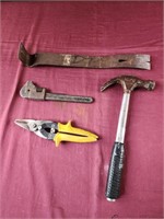 Vintage tools, hammer, wrench, crowbar, metal