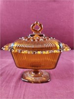 Vintage Amber Indiana glass candy dish with lid
