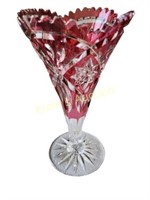 antique bohemian cranberry cut to clear vase