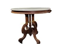 Antique Marble & Walnut Parlor Table End Table