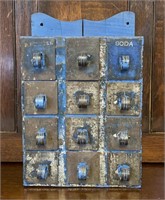 Great Blue Primitive Hanging Spice Box