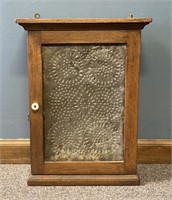 Antique Style Punched Tin Door Wall Cabinet