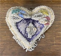 Vintage Hand-Beaded Heart Pin Cushion