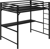 Metal Full Loft Bed with Desk, Black