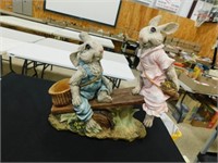 Ceramic Bunnies and Easter Flag
