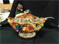 Pheasant Soup Urn w/ glass ladle