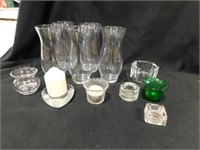5 Clear Glasses, Glass Candle Holders