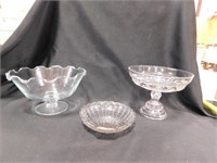 2 Clear Glass Compote Bowls, Candy Dish