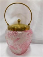 Victorian Pink Etched Biscuit Jar