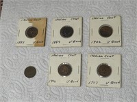 6 Indian Head Pennies 1883 - 1907