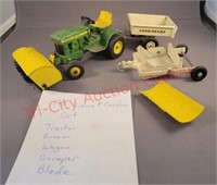 140 Lawn and garden set tractor, broom, wagon,