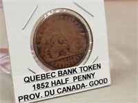 1852 Quebec Bank Token - Half Penny - Good