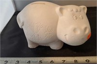 Unpainted ceramic hippo bank