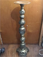 Retro Brass Floor Pillar Candle Stand, 35” Tall