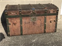 Antique Wooden Travel Trunk, Covered In Leather