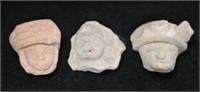 3 Pre-Columbian Face Figure Pottery measures 1 7/1