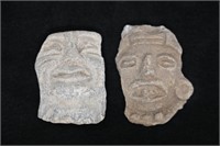 2 Pre-Columbian Face Figure Pottery measures 2 7/8