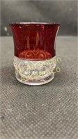 Ruby red flash glass toothpick holder