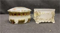 Two frosted glass antique powder/trinket jars