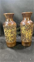 1Pair of vintage Mider walnut hand carved vases