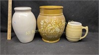 Three vintage pottery pieces, 2 Uhl, mug & and vas
