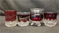 Four ruby red flash glass toothpick holders