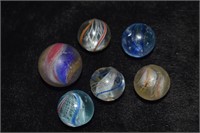 Group of 6 Antique German Swirl Marbles Late 1800'