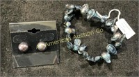Freshwater pearl earring& bracelet set, 8-11mm